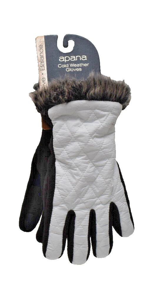 Apana Quilted Cold Weather Active Touch Gloves White Black New! NWT