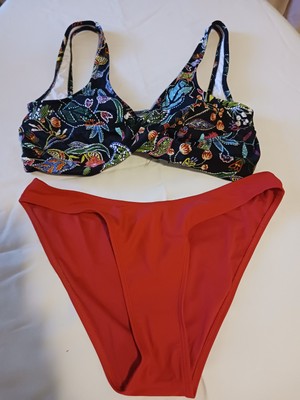 venus large Criss Cross black floral Bikini top xl Xhilaration Red Bottoms L