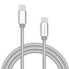 METZONIC USB C Cable 6.6ft, Type C to C Metal Braided 6.6FT, Silver