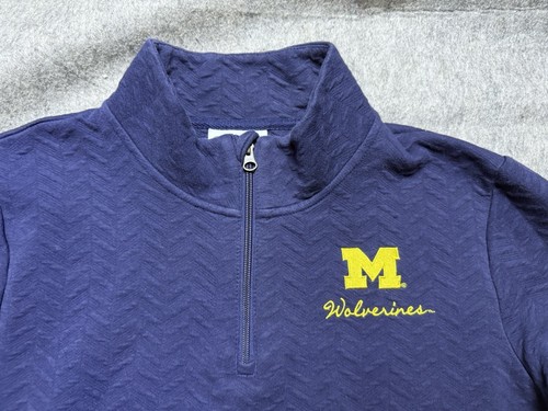 Chicka-D NCAA Michigan Wolverines Women's Corded Crew Pullover - Navy, Soft Cotton, Officially Licensed