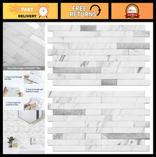 20 Hojas Piedra Sintética Pelar y Pegar Salpicadero, Azulejos de Pared PVC Mármol Blanco para