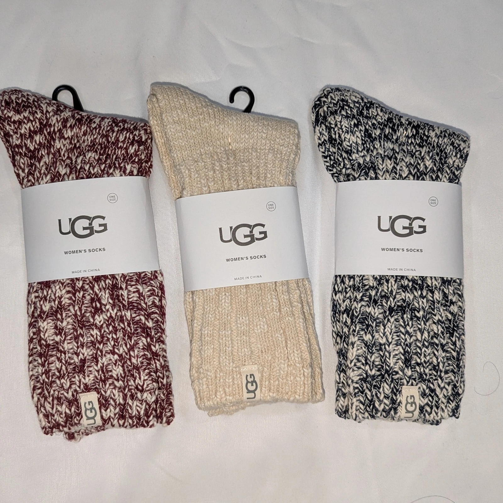 UGG Rib Knit Slouchy Crew Socks 3 Pairs Women's NWT Nightfall 1014832 One Size