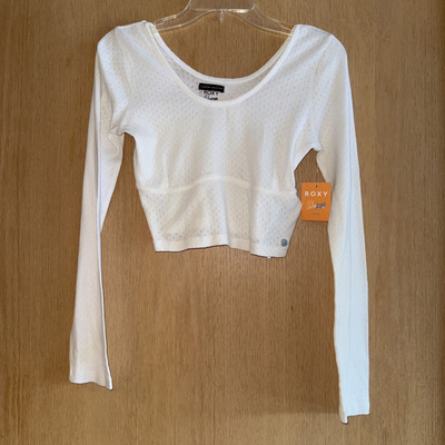 Roxy Chloe Kim White Pattern Knit Crop Top Long Sleeves Women's Size M New