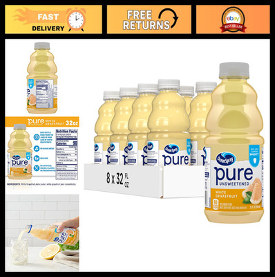 100% Pure Unsweetened White Grapefruit Juice, 32 Fl Oz Bottle, Pack of 8
