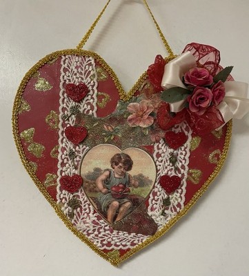LG 12 Handmade Heart Retro Vintage Lace and Glitter! Birthday, Mother's Day!