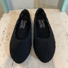 Skechers Cleo 2.0 Love Spell Black Knit Scalloped Ballet Flats Womens 8 158342