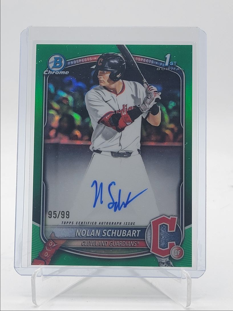 NOLAN SCHUBART 2025 BOWMAN CHROME DRAFT 1ST GREEN REFRACTOR AUTO /99 Q5672