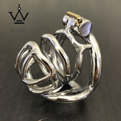 Stainless Steel Male Chastity Cage Device Men Metal Lock Belt Anti-Off Clamp