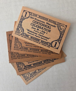 Five Vintage 1954 Watertown, WI Centennial Wooden Nickel Certificates