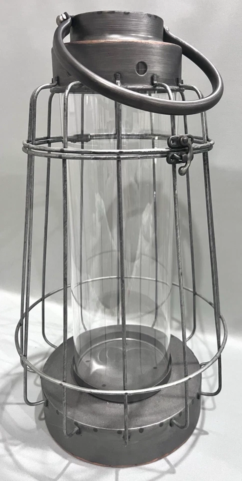 LINTERNA con Inserto de Vidrio Extraíble-Se Adapta a Pilar Vela-Metal Gris con Cobre Cepillado Foto 3 de 4