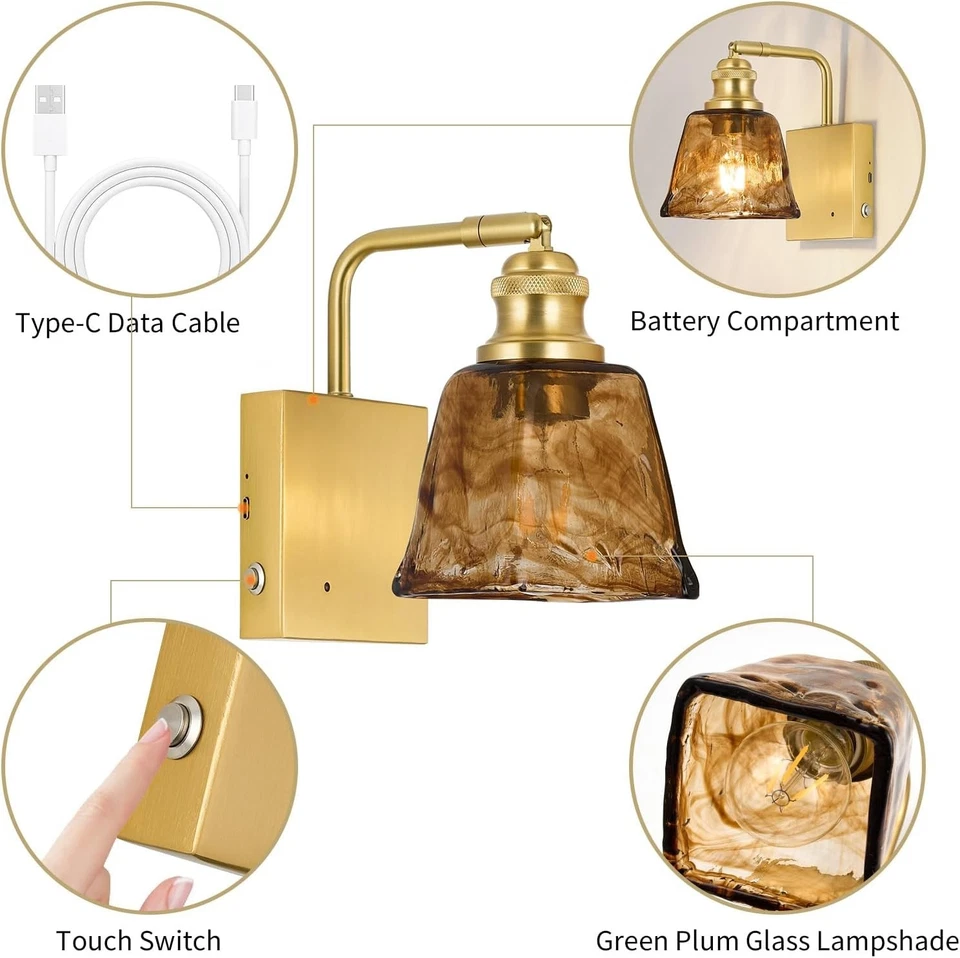 Arandela com controle remoto, regulável sem fio âmbar quadrado recarregável Touch Con - Imagem 4 de 4