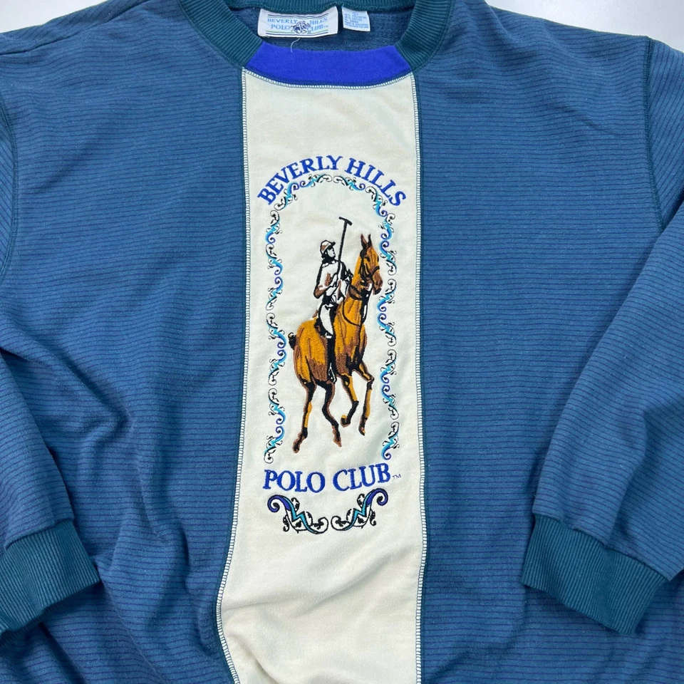 Sudadera De Colección Beverly Hills Polo Club Para Hombre Grande Azul Cuello Redondo Logo Foto 2 de 4