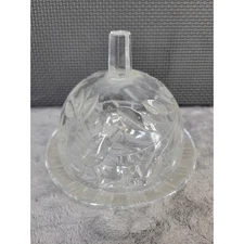 Crystal Glass Butter Dish Dome Lid Plate Etched Floral Design Vintage Tableware