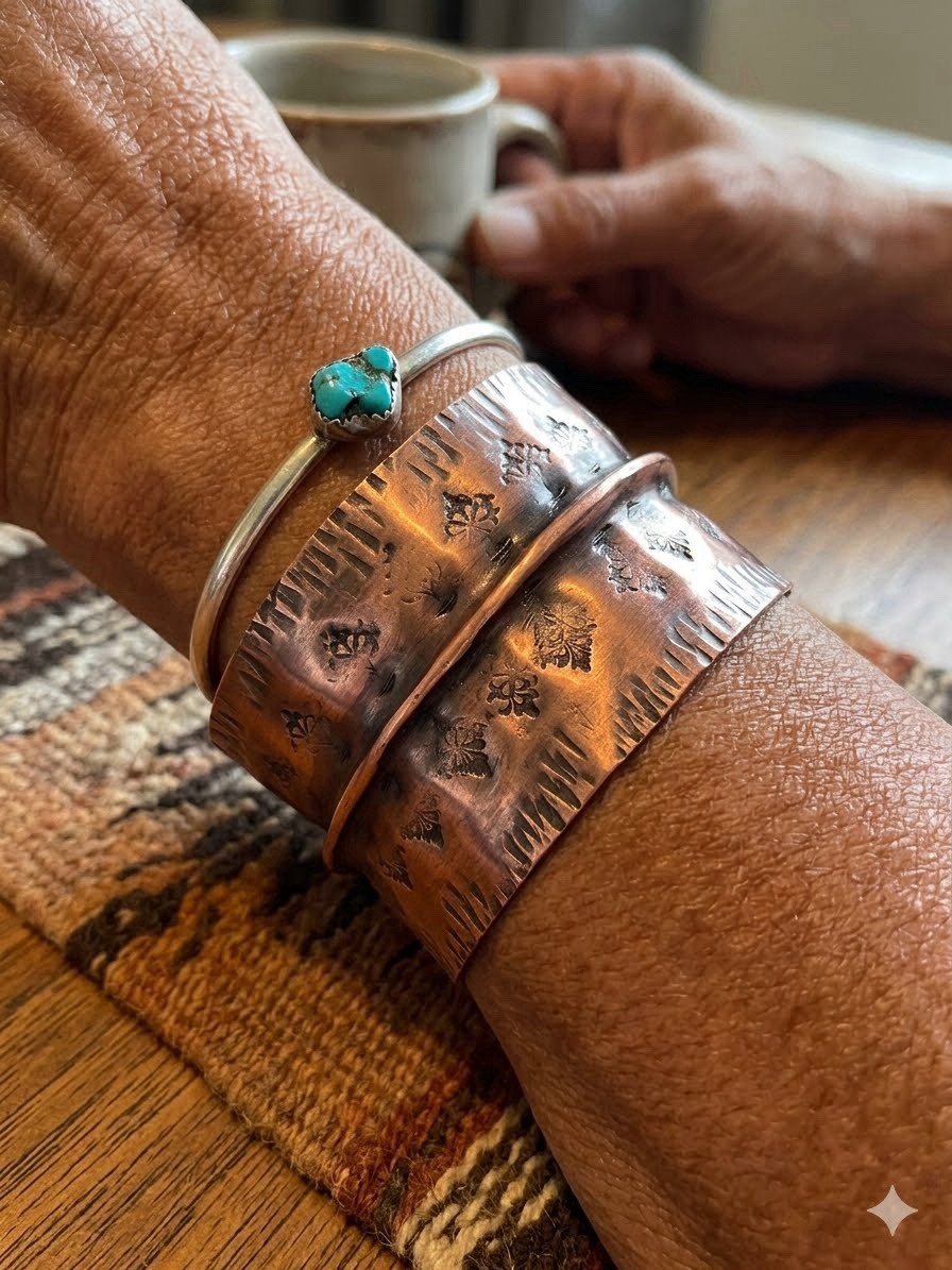 Wide Stamped Copper-Cuff Bracelet, 💯 percent Copper , Size 6 lightweight unisex
