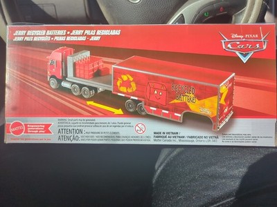 DISNEY PIXAR CARS JERRY RECYCLED BATTERIES SEMI TRUCK HAULER