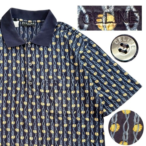 Celine, Celine Vintage Sole Pattern Polo Shirt Embroidered Logo Men'S Short Sleeve Limit