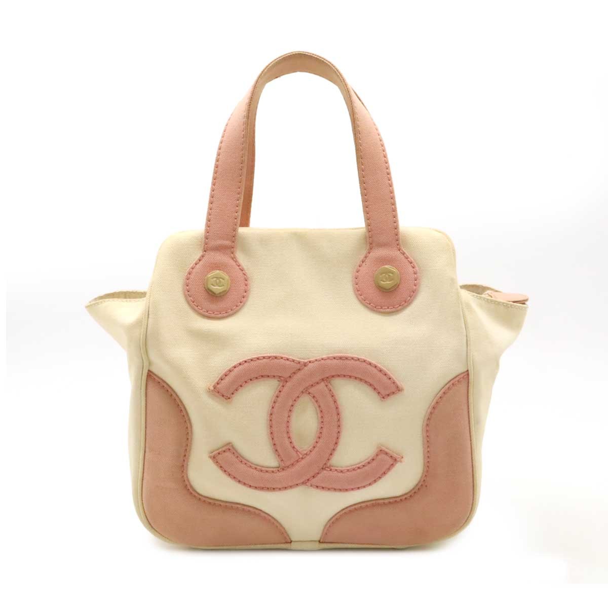 CHANEL Pink Ivory Coco Mark Canvas Tote Handbag A24224
