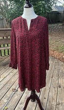 LOFT Women’s Deep Red w/ Black Animal Print Dress Sz Large Petite EUC!