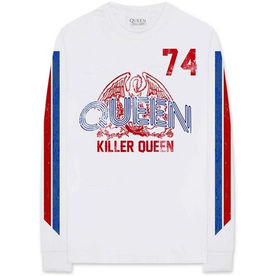 Men's Queen Killer Queen '74 Stripes (Arm Print) Long Sleeve X-Large White