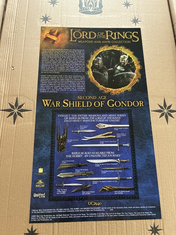United Cutlery Lord Of The Rings Second Age Shield Of Gondor #1400/1500 New