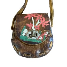 Vintage Crossbody Mini Genuine Leather Hand Tooled Embossed Painted