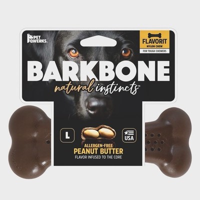 NEW Pet Qwerks Barkbone Peanut Butter Flavor Tough Dog Chew Toy, Large 7 