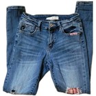 Kancan Distressed Jeans 5/26 Geometric Embroidered Patched Medium Wash Comfort  — photo 10
