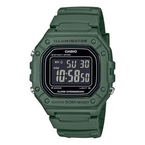 Casio Montre numérique W-218H-3BV Unisexe vert profond inversé LCD Chronomètre