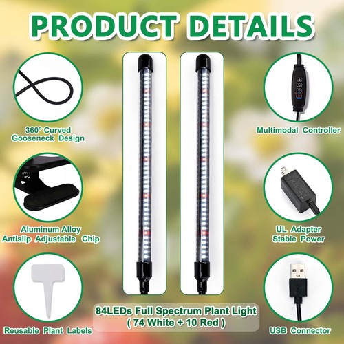 Full Spectrum 84 Grow Light for Indoor Plants, 6500K Plant Light with 4/8/12/... - Foto 3 di 7