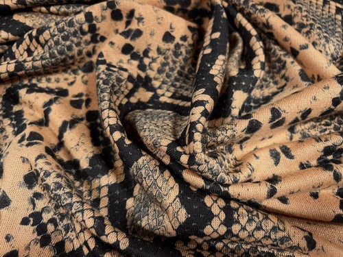 French Terry Loopback Sweatshirt Fabric, Per Metre - Snakeskin Print - Brown - Picture 3 of 3