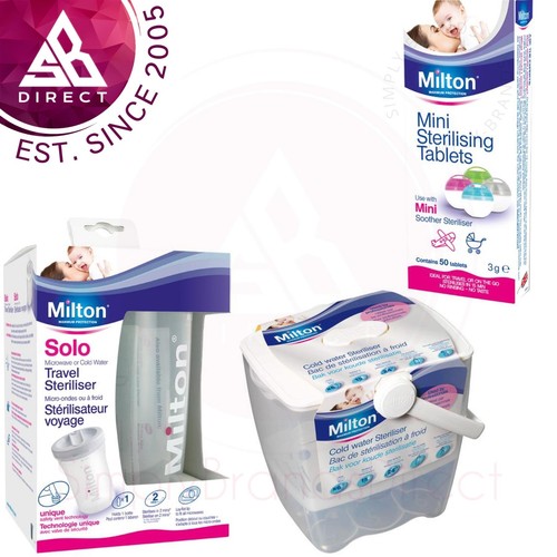 Milton Mini Sterilising Tablet 50Pk + Solo Single Bottle + Cold Water