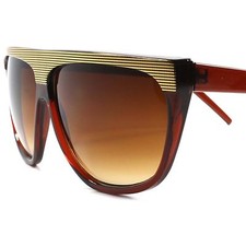 Vintage Brown & Gold Flat Top Womens Mens Oversized Square Hip Hop Sunglasses