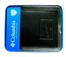 Columbia Mens Bifold Leather Wallet Black 31CP220030 RFID Security Tin Box