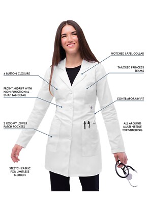 Adar Pop-Stretch Junior Fit Women's 28" Tab-Waist Lab Coat Very