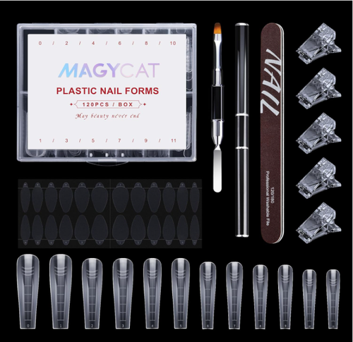 Nail Dual Forms for Poly Gel Set, 120 Pcs Coffin Shape Nail Poly Gel Extension