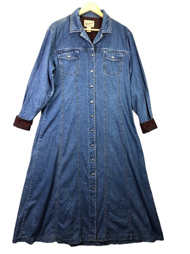 Vintage Woolrich Denim Maxi Dress Womens Extra Large Blue Buttons Long  Sleeves | eBay