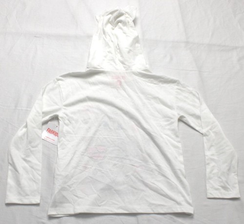 FabKids Girls' Long Sleeve Hooded Valentines Cat Tee JM3 Bright White Small NWT - Picture 3 of 3