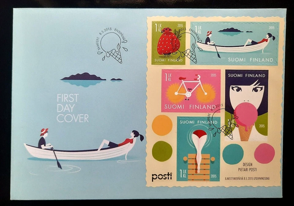 Finland - "SUMMER TIME ~ BOATING ~ CYCLING ~ ICE CREAM ~ SWIMMING" FDC 2015 - Image 2 of 4