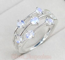 4MM Natural Rainbow Moonstone Gemstone 925 Sterling Solid Silver Wedding Ring