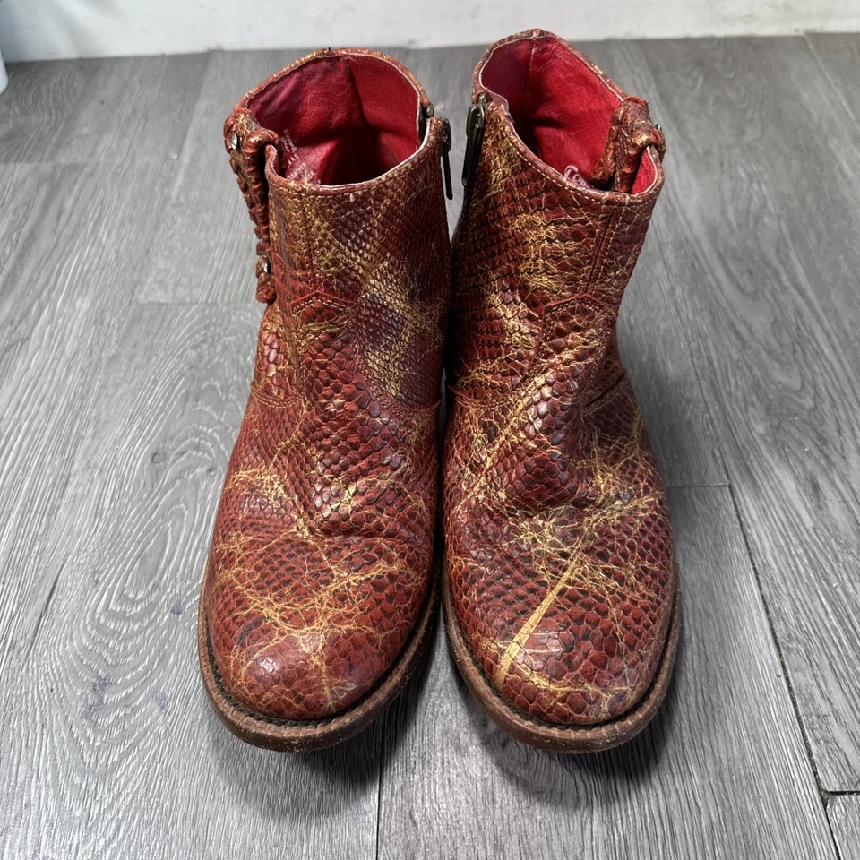 Botines Ferrini Lizard para mujer rojo dorado talla 8,5 B con cremallera Foto 4 de 4