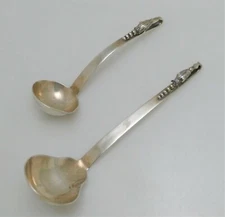 Pair Taxco Sterling Silver Modernist Ladles Pea Pod Motif Great Design 1960