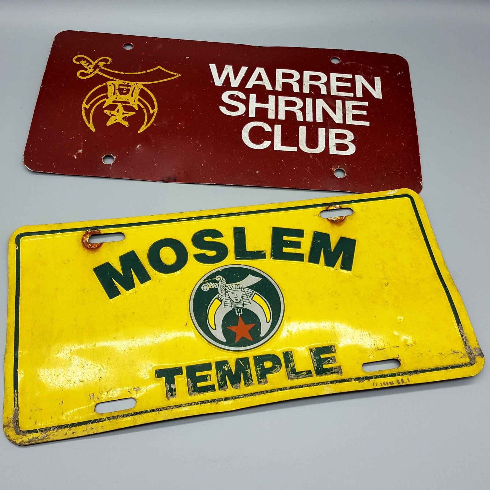 Moslem Temple and Warren Shrine Club Metal License Plates - Used ...