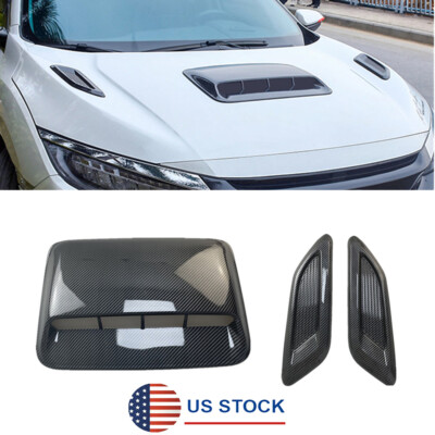 Universal Car Air Flow Intake Hood Scoop Vent Bonnet Decorative Cover Kit 3Pcs