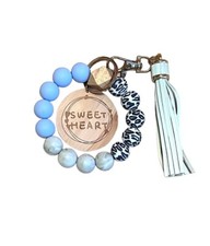 Women  s Beaded Bracelet Keychain With Tassel Blue Leopard NWT