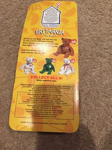 McDonalds 1999 International Bears ty Teenie Beanie Babies - 'Britannia rare toy - Picture 5 of 12