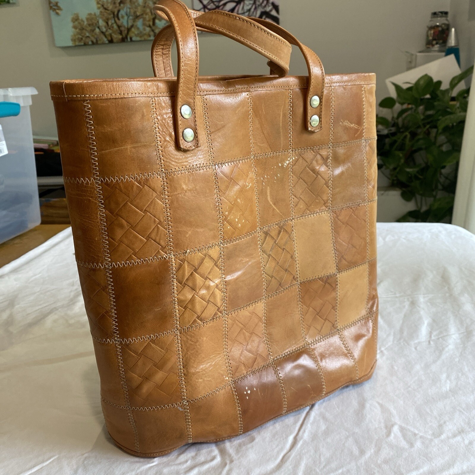 Vintage Pressed Patchwork Patterned leather bucke… - image 1