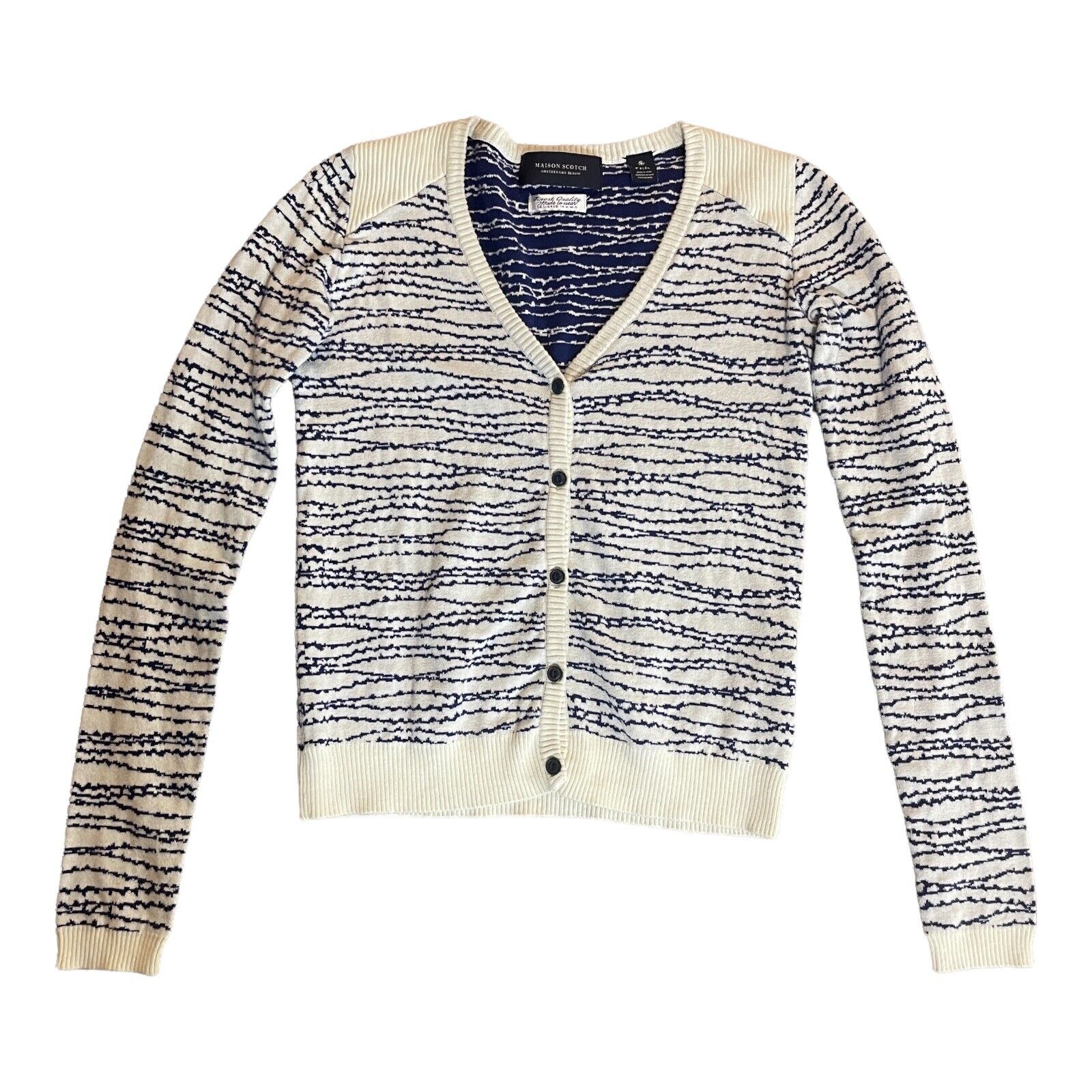 Maison Scotch Amsterdams Blauw Cardigan Sweater Womens XS Stripe V Neck | eBay