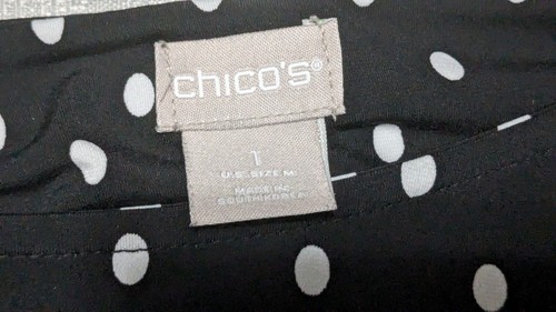 Chico's Blouse Women Size 1 Black White Polka Dots Long Sleeve TShirt EUC - Picture 2 of 11