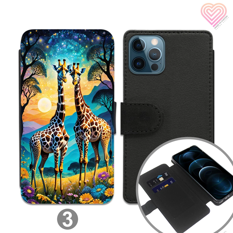 Giraffe Leather Flip Wallet Phone Case Cover For Apple iPhone Samsung Galaxy 754 - Image 4 of 4