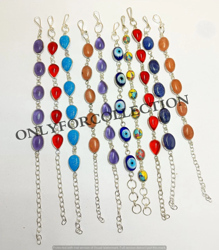 Браслеты лот из 50 шт. красная кальсилика и смешанные драгоценные камни покрытие серебро 925 пробы - Изображение 2 из 3